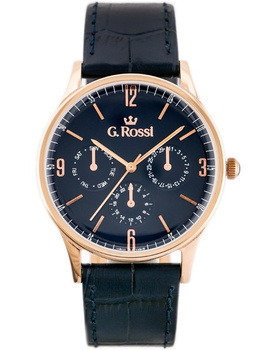 ZEGAREK MĘSKI Granatowy pasek skórzany Kwarcowy G. ROSSI - 10737A-6F3 + BOX