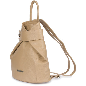 Skórzany Plecak Damski Elegancki Z Zapięciem Beltimore Beżowy T54 : Kolory - Brązowy, Beżowy