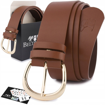 Skórzany Pasek Damski Do Spodni Sukienki Brązowy Skóra Nat 4 Cm Beltimore D84 : Kolory - Brązowy, Beżowy, Rozmiar Pasków - R.95-110 Cm