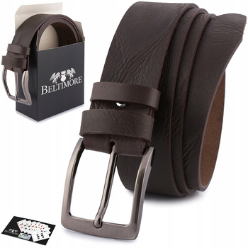 Pasek Męski Skórzany Premium Szeroki 4Cm Klasyczny Brązowy Beltimore Jeans E34 : Kolory - Brązowy, Beżowy, Rozmiar Pasków - R.85-100 Cm