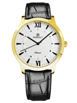 Zegarek Męski PERFECT C460-6 Czarny pasek skórzany Biała tarcza