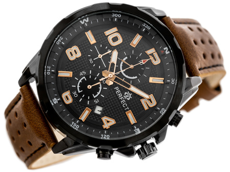 ZEGAREK MĘSKI PERFECT CH05L - CHRONOGRAF Brązowy pasek skórzany + BOX