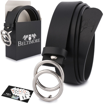 Skórzany Pasek Damski Do Spodni Sukienki Koła Klasyczny Czarny Beltimore B01 : Kolory - Czarny, Rozmiar Pasków - R.90-105 Cm