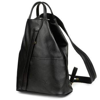 Vera Pelle Włoski Plecak Skórzany Damski Mały T52 : Kolory - Czarny