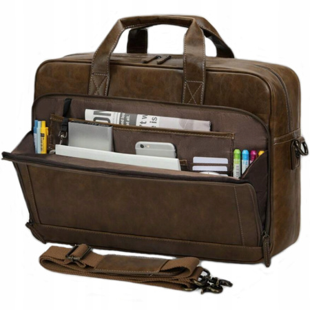 TORBA MĘSKA NA LAPTOPA 15,6" SKÓRZANA BRĄZOWA NA RAMIĘ DOKUMENTY EKO Z03