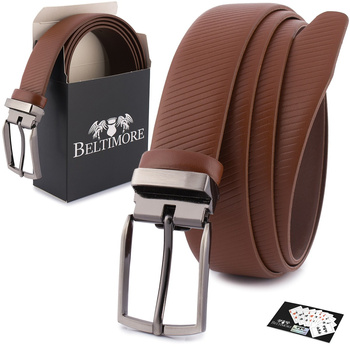 Pasek Męski Skórzany Premium 3,5 Cm Skóra Licowa Beltimore Brązowy E41 : Kolory - Brązowy, Beżowy, Rozmiar Pasków - R.90-105 Cm