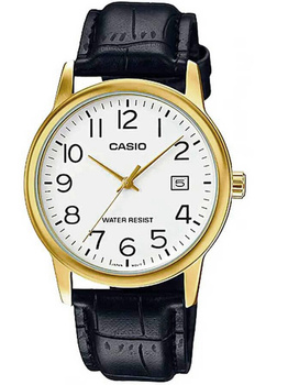 ZEGAREK MĘSKI CASIO MTP-V002GL-7B2UDF Czarny pasek skórzany Biała tarcza + BOX