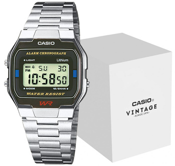 Zegarek męski CASIO A163WA-1QES Cyfrowy srebrna bransoleta + BOX