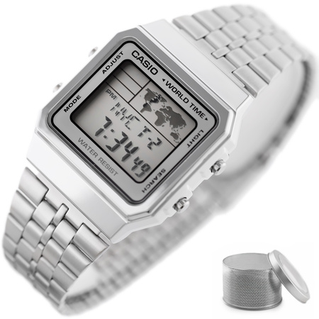 Zegarek męski CASIO A500WA-7DF Srebrna bransoleta Cyfrowy