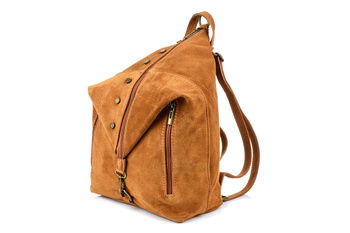 Camel Włoski Stylowy Plecak Damski Skórzany Zamsz A4 W14 : Kolory - Brązowy, Beżowy