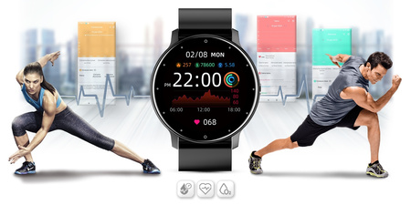 Smartwatch męski Czarny pasek gumowy sportowy Puls Kroki Gravity GT1-3 