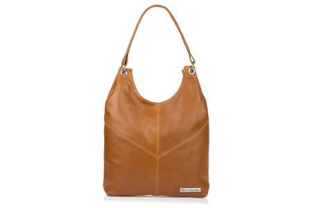 Torebka Skórzana Damska Duża Worek Pojemny Kamel Beltimore 970 : Kolory - Brązowy, Beżowy