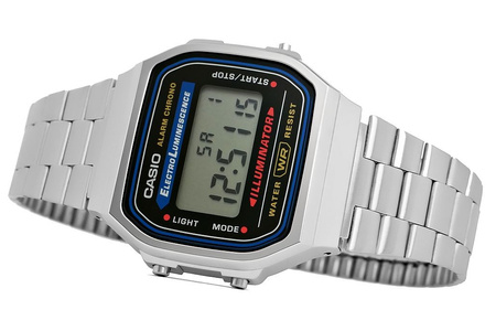 Zegarek męski CASIO Vintage A168WA-1YES Srebrna bransoleta cyfrowy + BOX