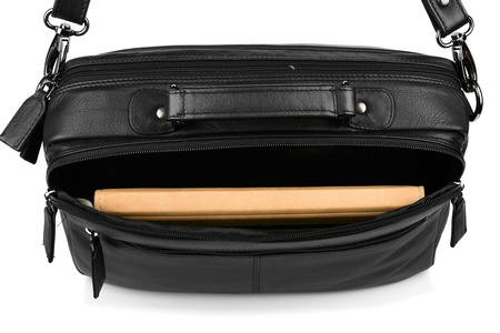 Torba męska skórzana czarna Pozioma Trzykomorowa do pracy Beltimore Q69