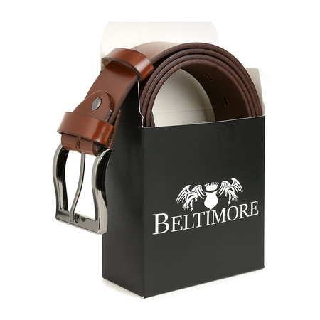 Beltimore Skórzany Pasek Męski Brązowy Szeroki E03 : Kolory - Brązowy, Beżowy, Rozmiar Pasków - R.120-135 Cm