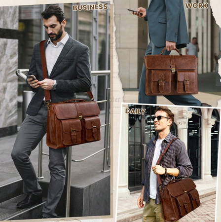 TORBA MĘSKA SKÓRZANA NA LAPTOPA DOKUMENTY BRĄZOWA AKTÓWKA EKO DO PRACY H03