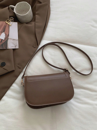 TOREBKA DAMSKA BRĄZOWA CIEMNA SKÓRZANA NA RAMIĘ LISTONOSZKA PASEK EKO D08