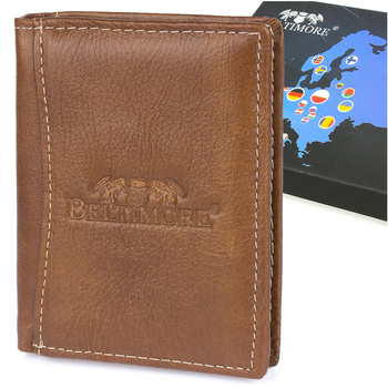 Portfel Skórzany Męski Pionowy Mały Brązowy Beltimore Z Rfid L55 : Kolory - Brązowy, Beżowy