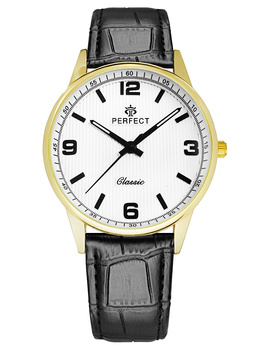 Zegarek Męski PERFECT C457-5 Czarny pasek skórzany Biała tarcza PREZENT DLA NIEGO