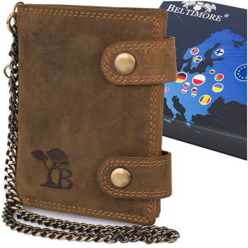 Męski Portfel Skórzany Brązowy Nubuk Skóra Z Łańcuchem Beltimore R78 : Kolory - Brązowy, Beżowy