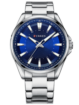 ZEGAREK MĘSKI CURREN 8424 Srebrna bransoleta niebieska tarcza + BOX
