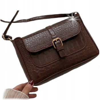 DAMSKA TOREBKA BRĄZOWA NA PASKU LISTONOSZKA CROCO NA RAMIĘ SKÓRZANA EKO D09