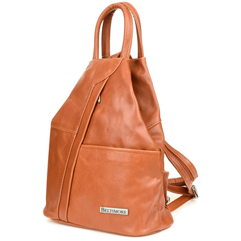 Rudy Polski Plecak Damski Skórzany Trójkąt Pojemny Q60 : Kolory - Brązowy, Beżowy