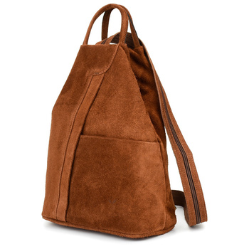 Koniakowy Vera Pelle Włoski Plecak Skórzany Damski Mały T53 : Kolory - Brązowy, Beżowy