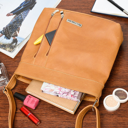 Torebka Skórzana Camelowa Listonoszka Damska Beltiomore  X95 : Kolory - Brązowy, Beżowy