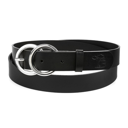 Beltimore Skórzany Pasek Damski Srebrne Koła Modny D51 : Kolory - Czarny, Rozmiar Pasków - R.105-120 Cm