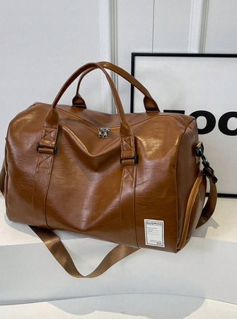 Torba podróżna brązowa skórzana Turystyczna sportowa Na buty Pojemna W02