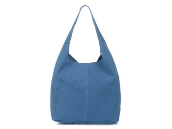 Zamszowa Torebka Skórzana Na Ramię Z Saszetką Niebieska N88 : Kolory - Niebieski