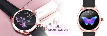 SMARTWATCH DAMSKI CZARNY PASEK SKÓRZANY KROKI POWIADOMIENIA TARCZE G.Rossi SW017-6