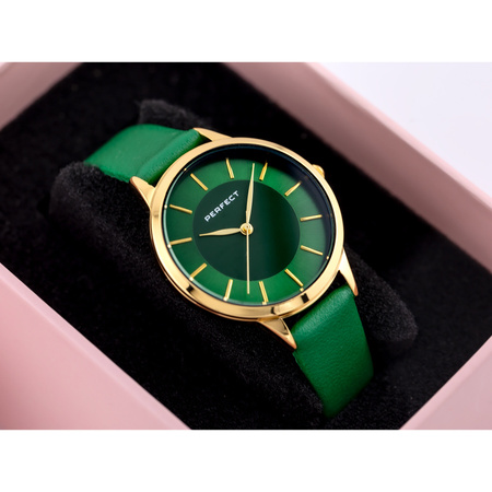 Zegarek damski Zielony pasek skórzany PERFECT E359-09 + BOX