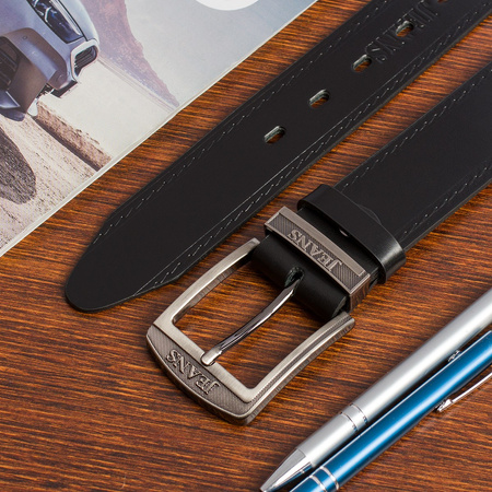 Pasek Męski Skórzany Premium Szeroki 4Cm Klasyczny Czarny Beltimore Jeans E01 : Kolory - Czarny, Rozmiar Pasków - R.110-125 Cm