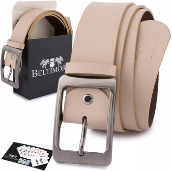 Skórzany Pasek Damski Do Spodni Sukienki Cielisty Skóra Nat 4 Cm Beltimore D82 : Kolory - Ecru, Kremowy, Rozmiar Pasków - R.100-115 Cm