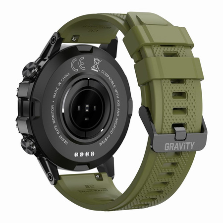 SMARTWATCH MĘSKI ZIELONY PASEK WYKONYWANIE POŁĄCZEŃ CIŚNIENIOMIERZ GRAVITY GT9-12 