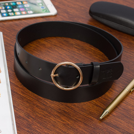 Skórzany Pasek Damski Do Spodni Sukienki Czarna Skóra Nat. 3,5 Cm Beltimore B80 : Rozmiar Pasków - R.85-100 Cm