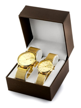KOMPLET PREZENTOWY 2 ZEGARKÓW MĘSKI I DAMSKI ZŁOTY BRANSOLETA NAVIFORCE