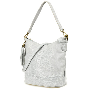 Torebka Skórzana Zamszowa Croco Listonoszka 2 Paski Jasna Szara Beltimore W13 : Kolory - Szary, Srebrny