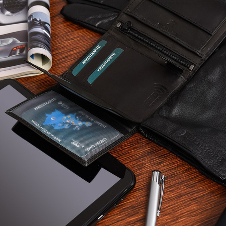 Zestaw Męski Skórzany Portfel Pionowy Rękawiczki  L/XL Czarne Beltimore T83