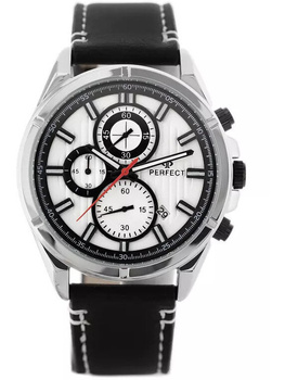 ZEGAREK MĘSKI PERFECT CH03L - Czarny pasek skórzany PREZENT DLA NIEGO + BOX
