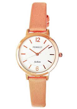 Zegarek Damski PERFECT L203-8 Skórzany pasek Jasno różowy Biała tarcza