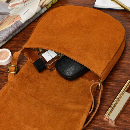 Camel Torebka Podkówka Listonoszka Damska Skóra Włoska Miękka B66 : Kolory - Brązowy, Beżowy