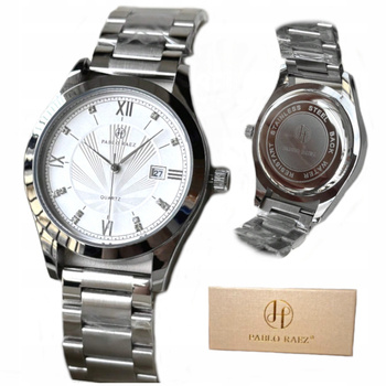 Zegarek męski srebrna bransoleta Biała tarcza Pablo Raez