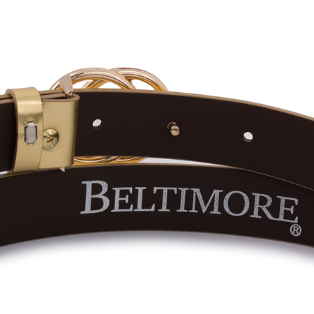 Skórzany Pasek Damski Do Spodni Sukienki Koła Klasyczny Złoty Beltimore B06 : Kolory - Granatowy, Rozmiar Pasków - R.95-110 Cm