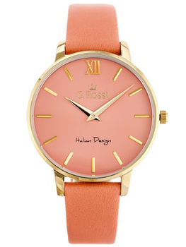 ZEGAREK DAMSKI G. ROSSI - G.R12177-5E2 Pomarańczowy pasek skórzany + BOX