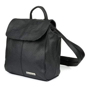 Czarny Beltimore Plecak Skórzany Damski Z Klapą Solidny S41 : Kolory - Czarny