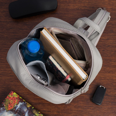 Plecak damski skórzany Jasno Szary Mały do pracy Beltimore 022