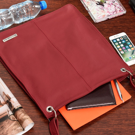 Bordowa Torebka Damska Skórzana Listonoszka Duża A4 Beltimore 972 : Kolory - Czerwony